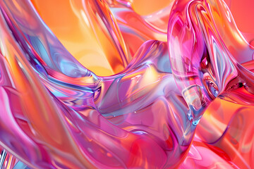 Obraz premium A vibrant abstract composition showcasing smooth, flowing waves of colorful, translucent material in shades of pink, orange, and purple.