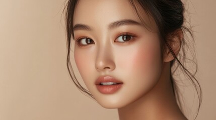 Fototapeta premium Closeup Portrait of a Beautiful Young Woman with Makeup.