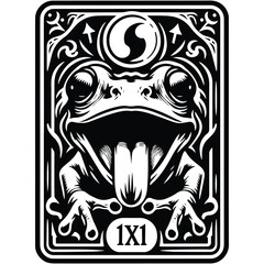 frog in Tarot card black and white silhouette illustration -