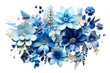 A vibrant arrangement of blue flowers isolated on white background