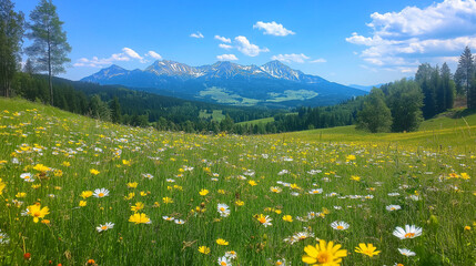 Fototapeta premium Wildflower-covered hills under a vibrant