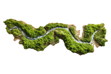 A top-down view of a winding river isolated on white background