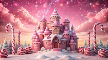 Pink sky holiday fantasy snow candy cane castle, pink sky, holiday, fantasy, snow, candy cane, castle