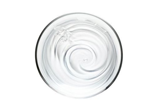 A top-down view of a water glass isolated on white background