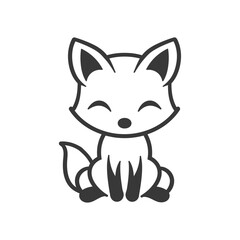 Obraz premium A Simple Black and White Cartoon Fox Sitting with Its Tail Curved Behind It