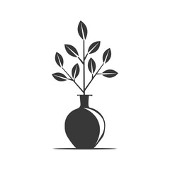 A Simple Black and White Illustration of a Plant in a Vase
