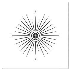 Obraz premium A simple black and white sunburst with a cross in the center