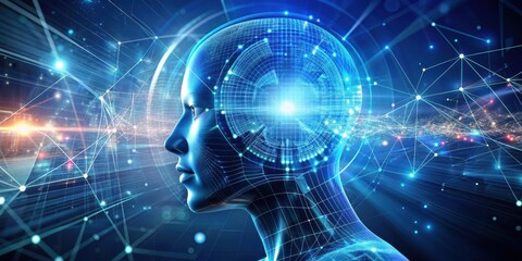 Fototapeta premium Artificial intelligence technology concept with futuristic digital interface, AI
