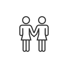 Two Women Holding Hands Line Art Icon