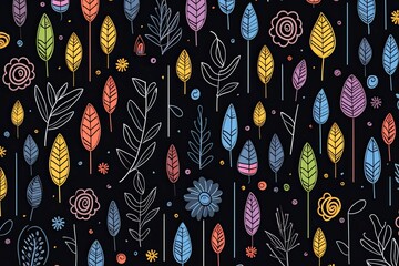Naklejka premium Cute seamless pattern with colorful crayon daisy flowers. 