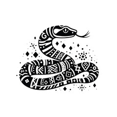 snake in bohemian black and white silhouette illustration -