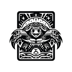 sea turtle in Tarot card black and white silhouette illustration -