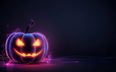 A glowing, neon pumpkin on a dark background, perfect for Halloween-themed projects, parties, and decorations.