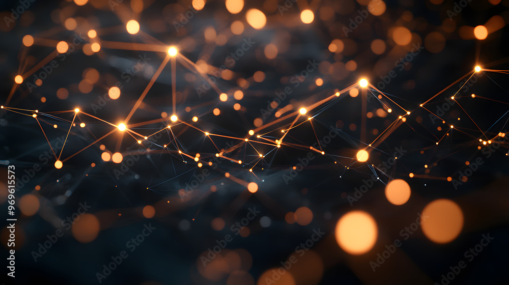 Poster golden web of connections: a digital network shimmers with golden nodes and connections, symbolizing