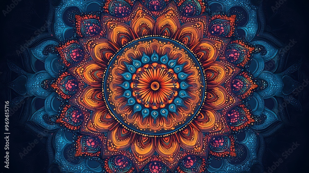 Canvas Prints vector design of an intricate mandala in bright contrasting colors with detailed patterns radiating 