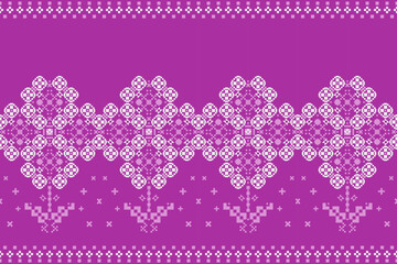 Flower III textile seamless cross stitch pixel pattern pink color , Design for fabric, Clothes, Curtain, Carpet, Scarf, Wrap, Handcraft, Headhand, Wallpaper, Background and Vector illustration