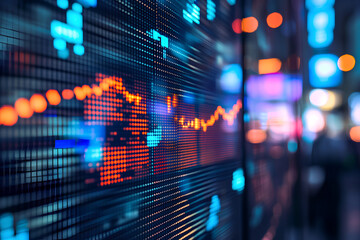 A digital display showing fluctuating stock market data with vibrant colors.