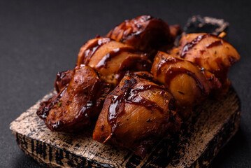Grilled chicken or turkey shish kebab with salt, spices and herbs