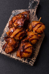 Grilled chicken or turkey shish kebab with salt, spices and herbs
