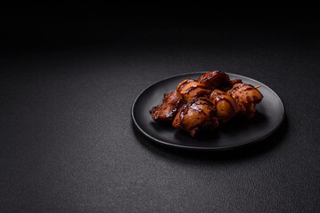 Grilled chicken or turkey shish kebab with salt, spices and herbs