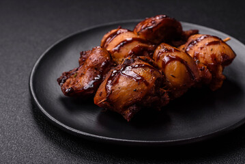 Grilled chicken or turkey shish kebab with salt, spices and herbs