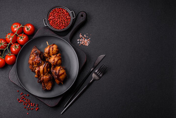 Grilled chicken or turkey shish kebab with salt, spices and herbs