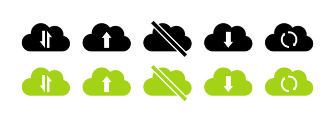 Cloud storage set icons. Flat and silhouette style. Vector icons.