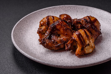 Grilled chicken or turkey shish kebab with salt, spices and herbs