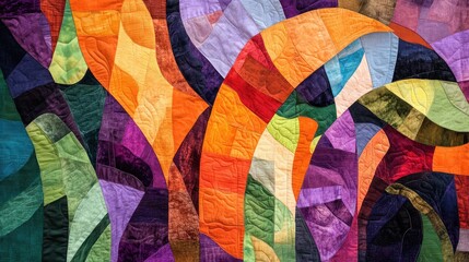 Fototapeta premium An abstract patchwork of vibrant vegetable colors, including orange carrots, purple eggplants, and green lettuce, arranged in a geometric, quilt-like pattern. Bold and creative