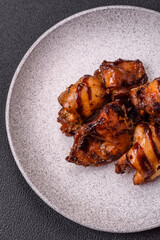 Grilled chicken or turkey shish kebab with salt, spices and herbs