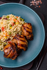 Grilled chicken or turkey shish kebab with salt, spices and herbs