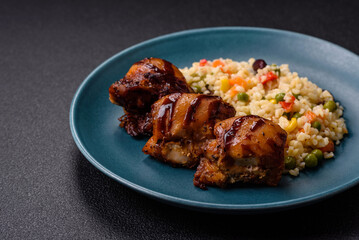 Grilled chicken or turkey shish kebab with salt, spices and herbs