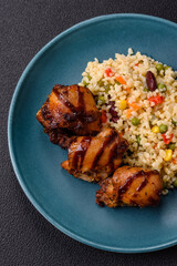 Grilled chicken or turkey shish kebab with salt, spices and herbs