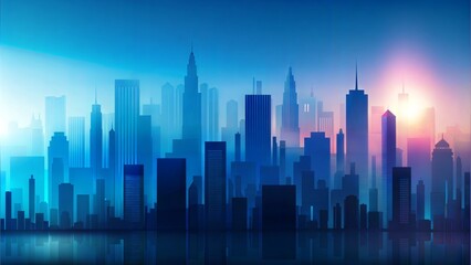Fototapeta premium City skyline at dawn in a futuristic style with blue and pink tones 