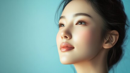 Fototapeta premium Beautiful Woman With Natural Makeup Looking Up