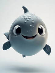 Cute cartoon fish character with joyful expression, floating playfully