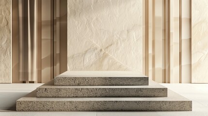 Fototapeta premium Beige stone podium on interior