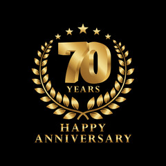 Happy Anniversary Logo 10, 20, 30, 40, 50, 60, 70, 80, 90 Years with Laurel Wreath Golden. Vector Illustration.