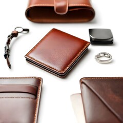 brown leather wallet with money