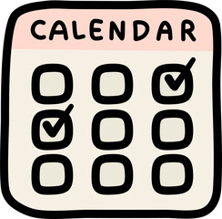 Colorful calendar icon element of stationery hand drawn doodle style isolated on white background.