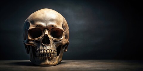 Fototapeta premium Skull with a skull depicted on it , anatomy, creepy, death, Halloween, horror, eerie, macabre, spooky, skeleton, symbol