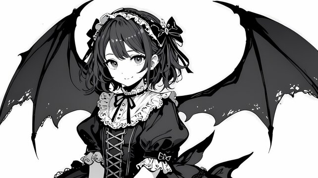 Gothic Beauty Girl with Bat Wings - Dark Fantasy Anime Art