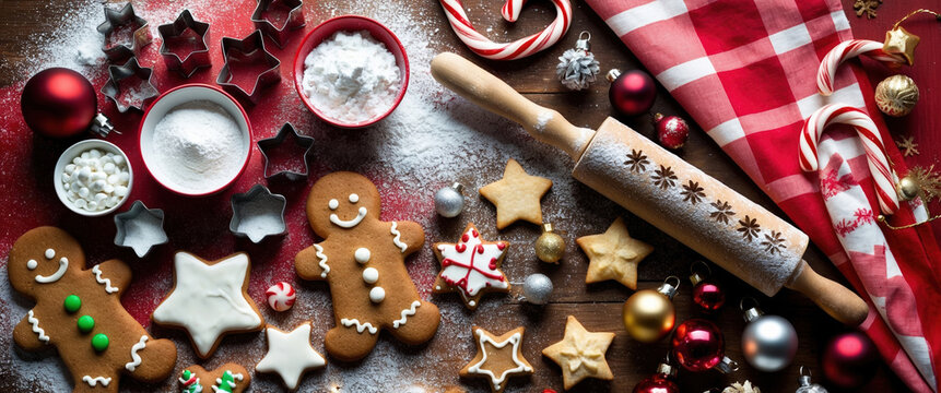 Festive Christmas Cookie Baking with Gingerbread and Star Shaped Cookies - Powered by Adobe