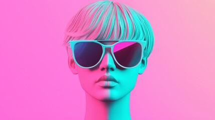 Fototapeta premium How does the image of a pastel-haired DJ combine retro and futuristic elements to create a unique aesthetic, symbolizing the fusion of past and future in music