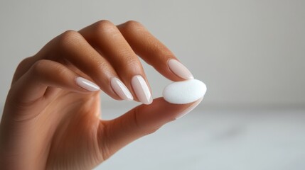 Woman's Hand Holding a Cotton Round.