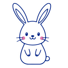 A cute blue cartoon rabbit with large ears and a smiling face