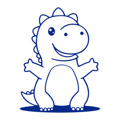 A cute blue dinosaur cartoon character with a friendly expression, standing on a plain background