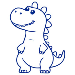 A cute blue dinosaur with a smiling expression, simple line art style