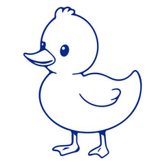 A cute blue cartoon duck with a simple line drawing style
