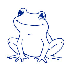 A blue cartoon frog with large eyes and a friendly expression